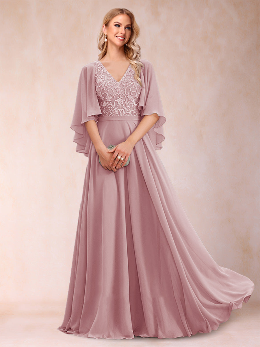 Pia Claire Mauve front view mother of the bride dress