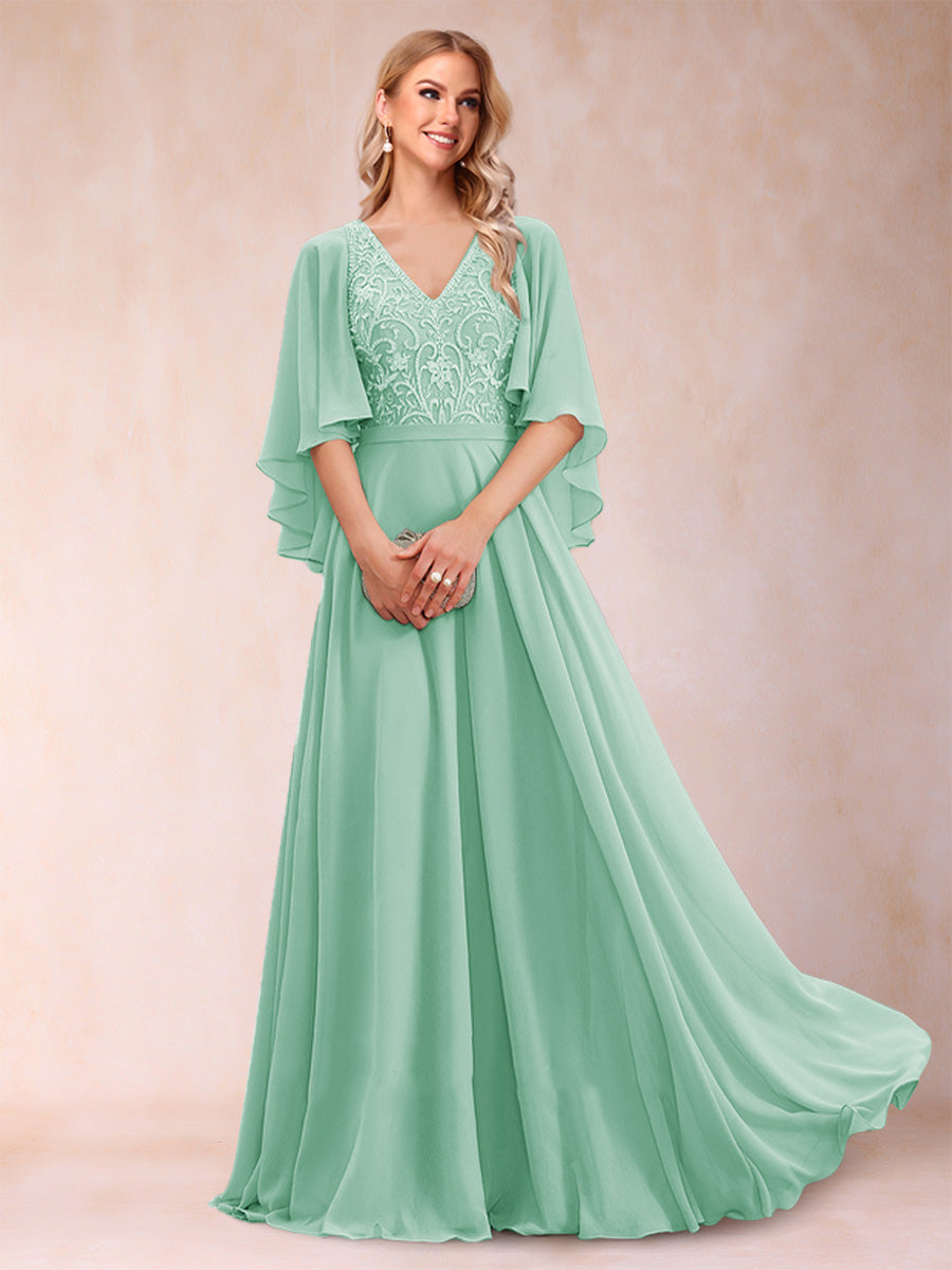 Pia Claire Mint Green front view mother of the bride dress