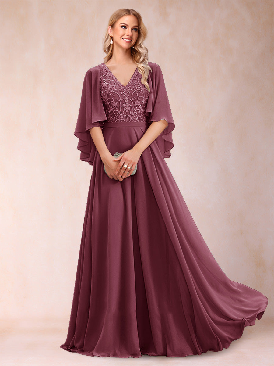 Pia Claire Plum front view mother of the bride dress