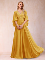 Pia Claire Gold back view mother of the bride dress