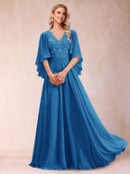 Pia Claire Ocean Blue front view mother of the bride dress
