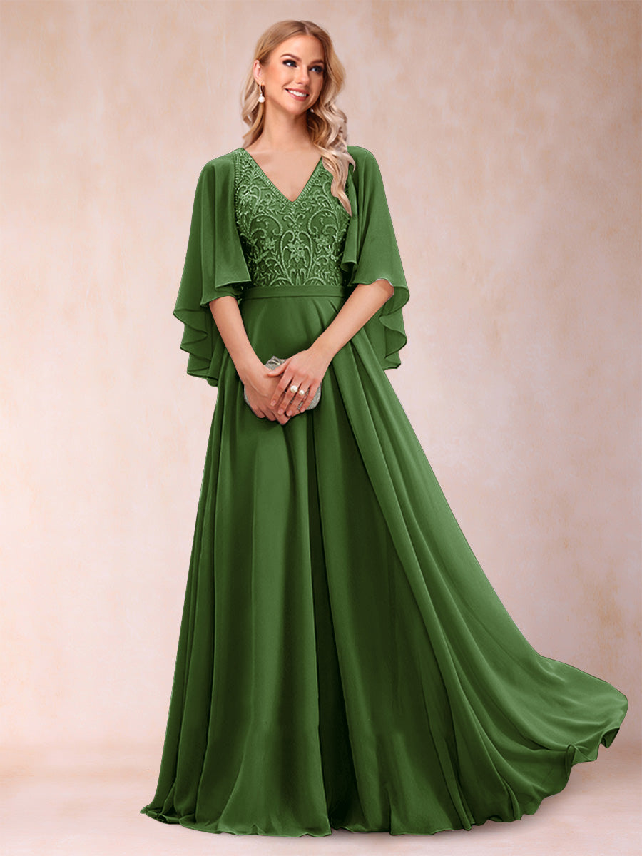 Pia Claire Olive Green front view mother of the bride dress
