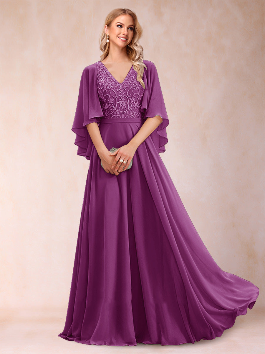 Pia Claire Orchid front view mother of the bride dress