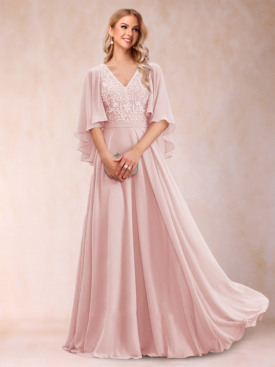 Pia Claire Pearl Pink back view mother of the bride dress
