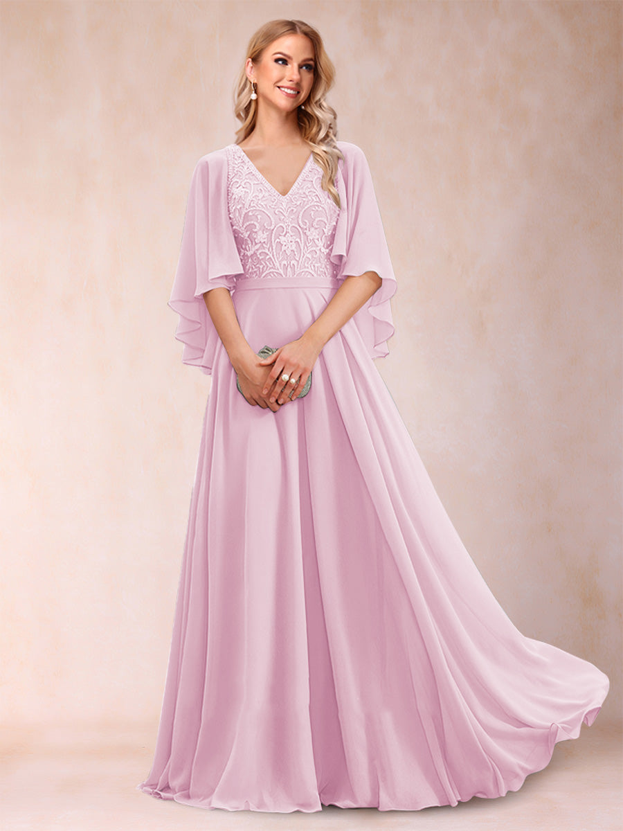 Pia Claire Rose Pink front view mother of the bride dress