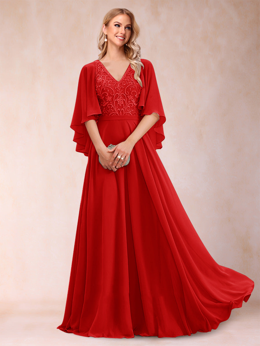 Pia Claire Red front view mother of the bride dress