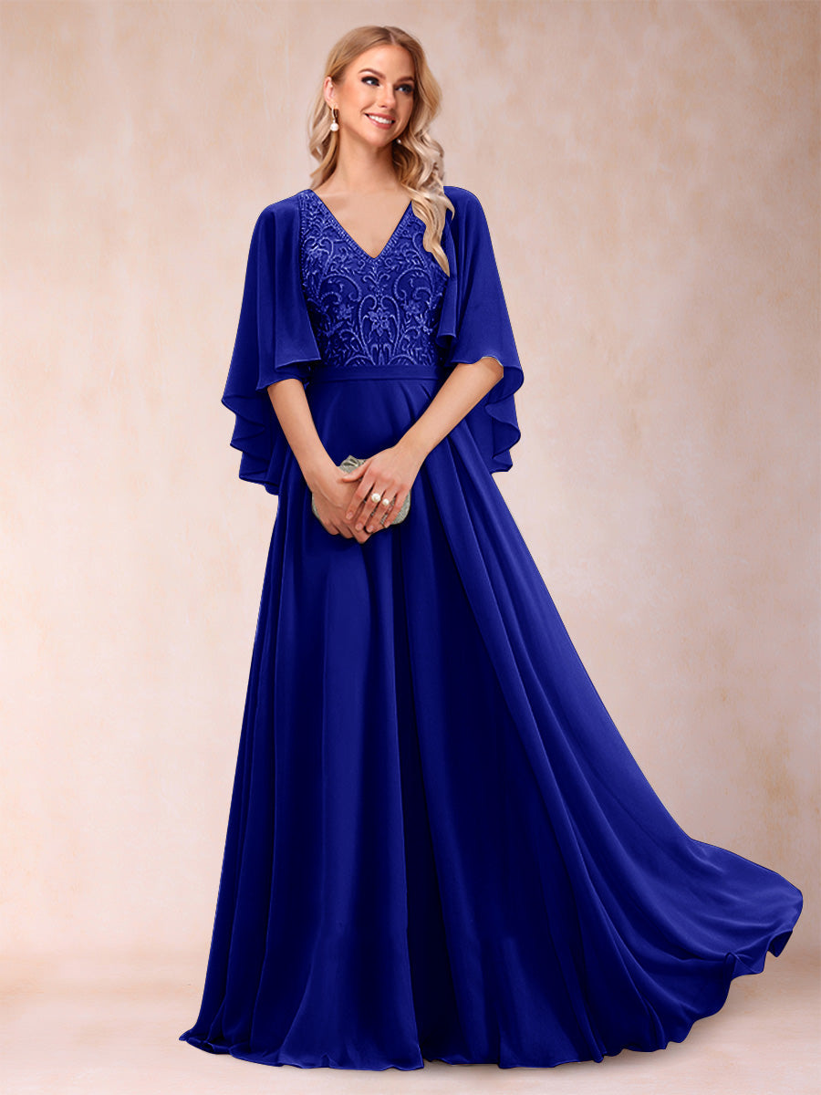 Pia Claire Royal Blue side view mother of the bride dress