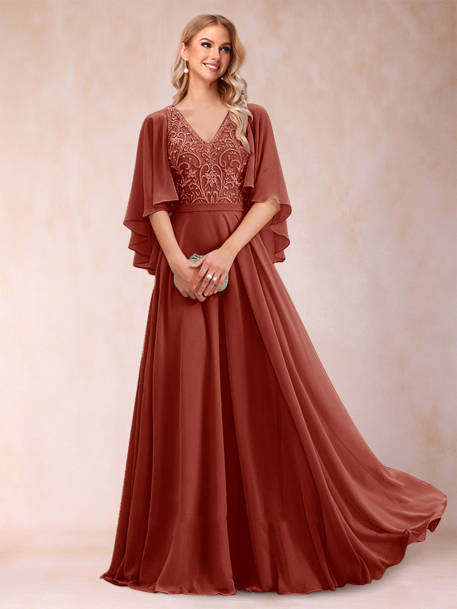 Pia Claire Rust front view mother of the bride dress
