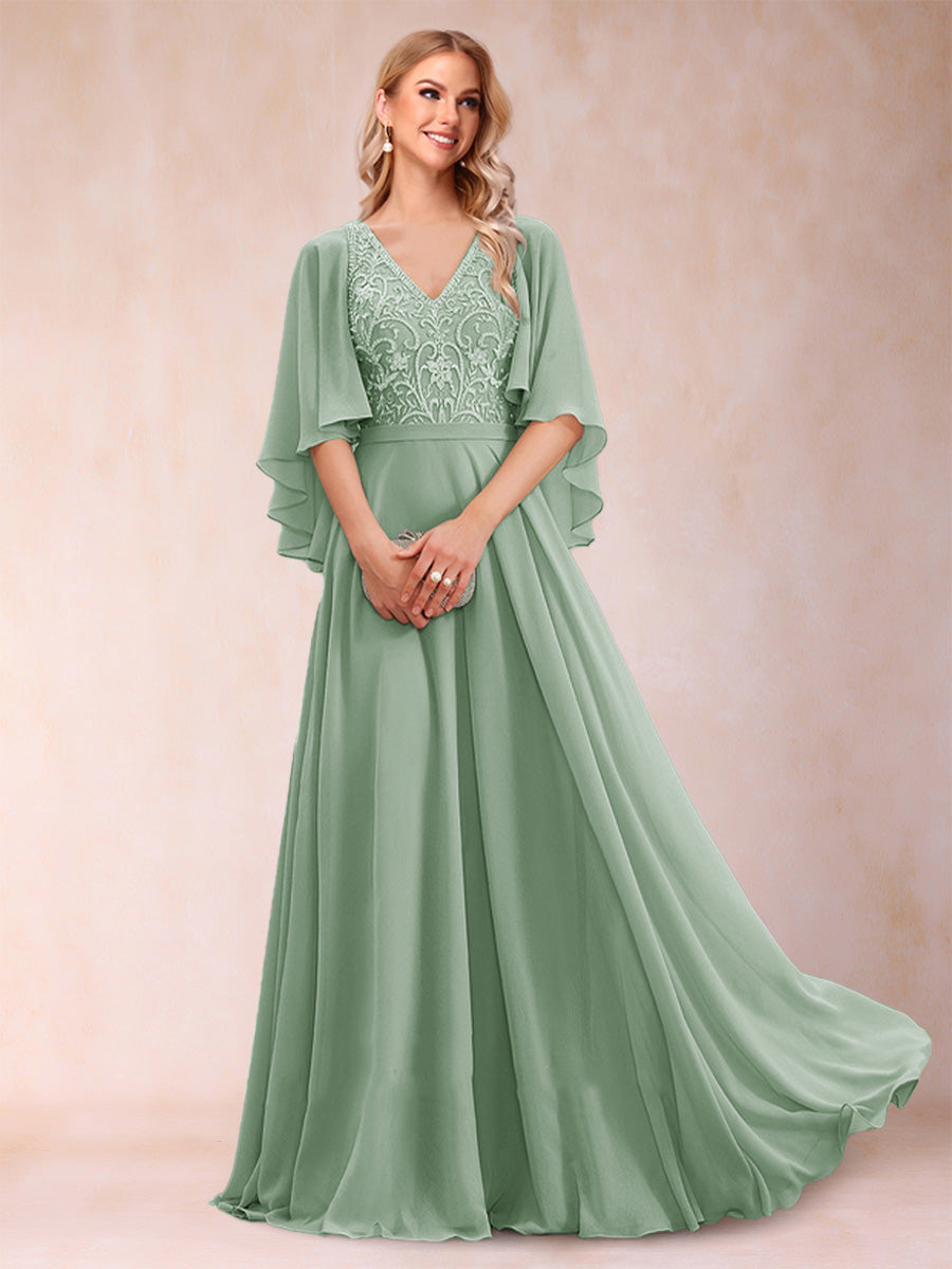Pia Claire Sage Green back view mother of the bride dress