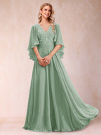 Pia Claire Sage Green back view mother of the bride dress