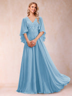 Pia Claire Sky Blue back view mother of the bride dress