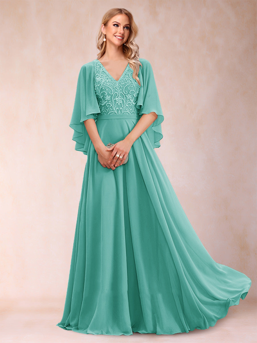 Pia Claire Pool Blue back view mother of the bride dress