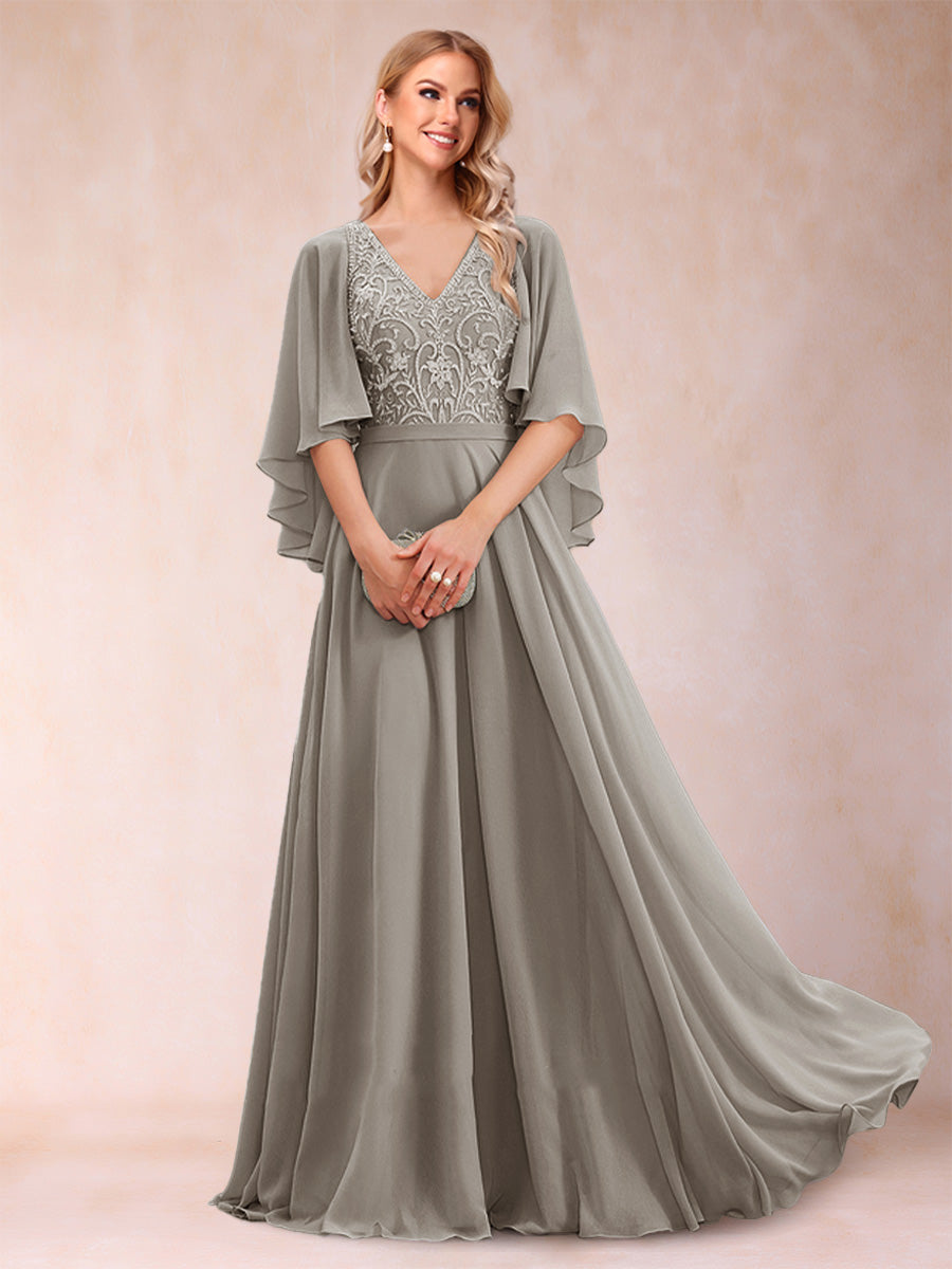 Pia Claire Taupe front view mother of the bride dress