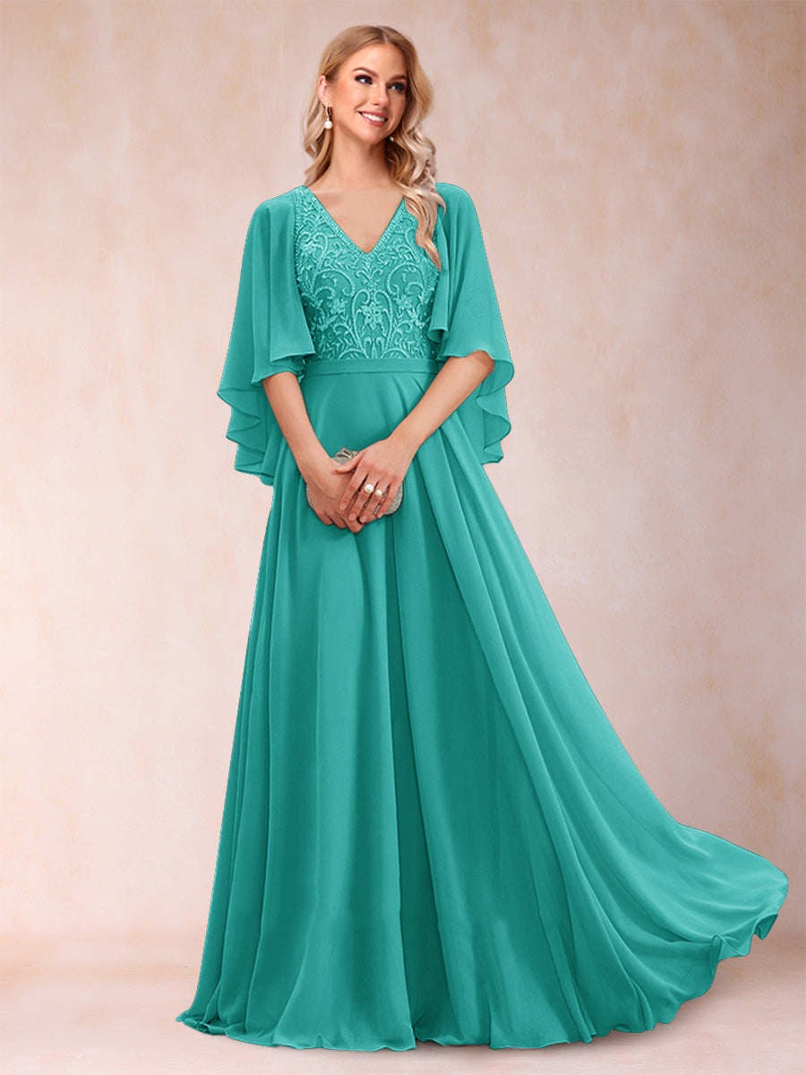 Pia Claire Turquoise back view mother of the bride dress