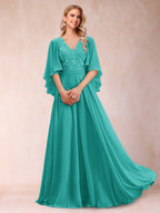 Pia Claire Turquoise back view mother of the bride dress