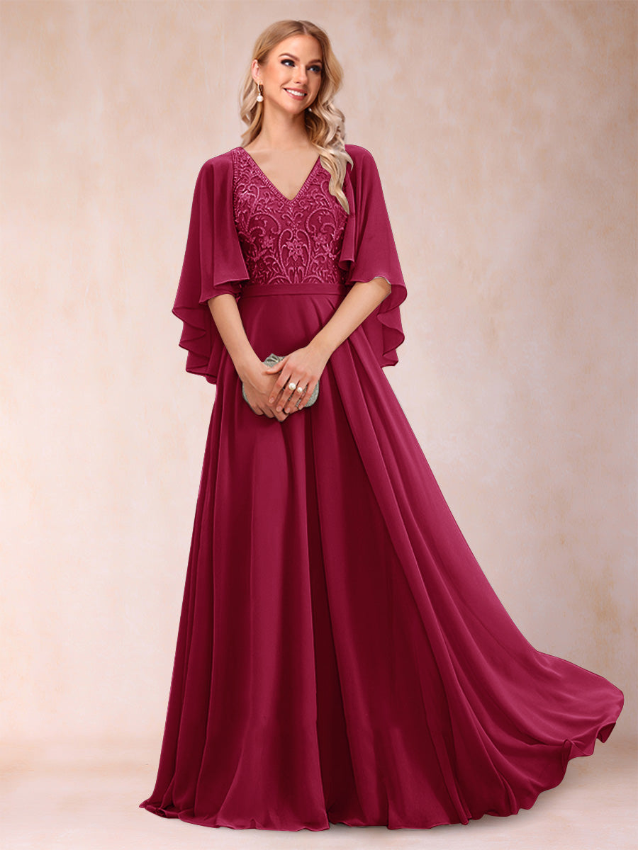 Pia Claire Burgundy side view mother of the bride dress