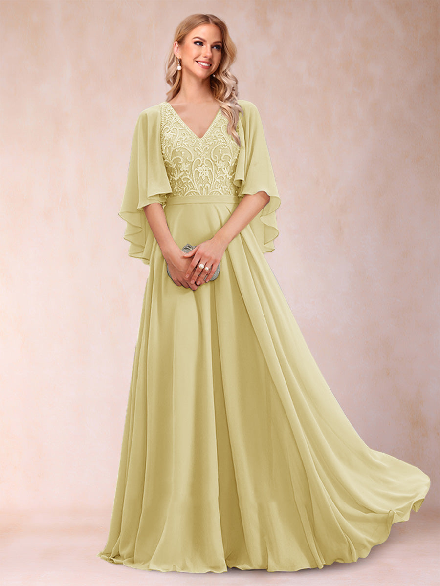 Pia Claire Yellow front view mother of the bride dress