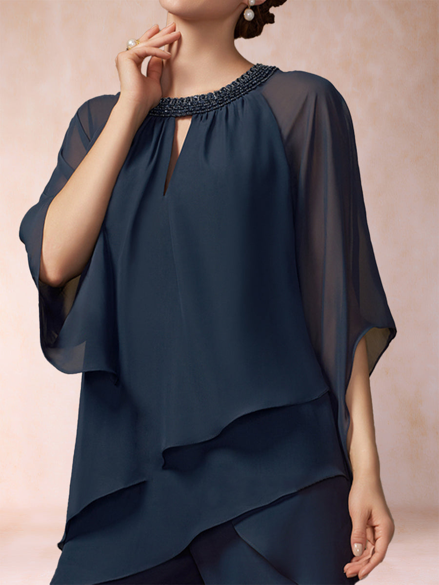 Yvonne June Navy Blue fabric detail mother of the bride dress