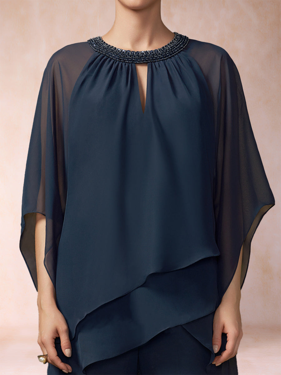 Yvonne June Navy Blue hem detail mother of the bride dress