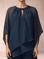 Yvonne June Navy Blue hem detail mother of the bride dress