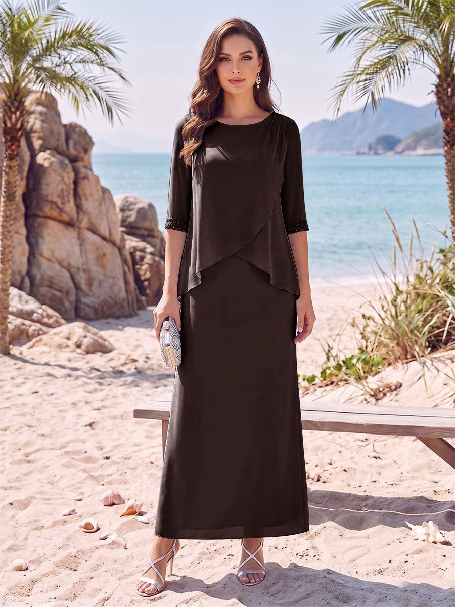 Melisande brown front view mother of the bride dress