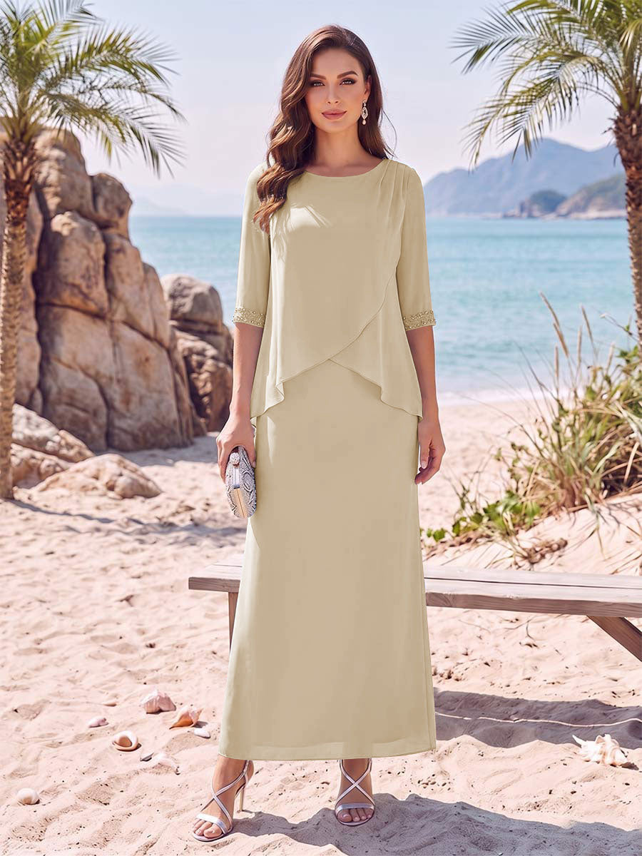 Yvette Dawn Champagne front view mother of the bride dress