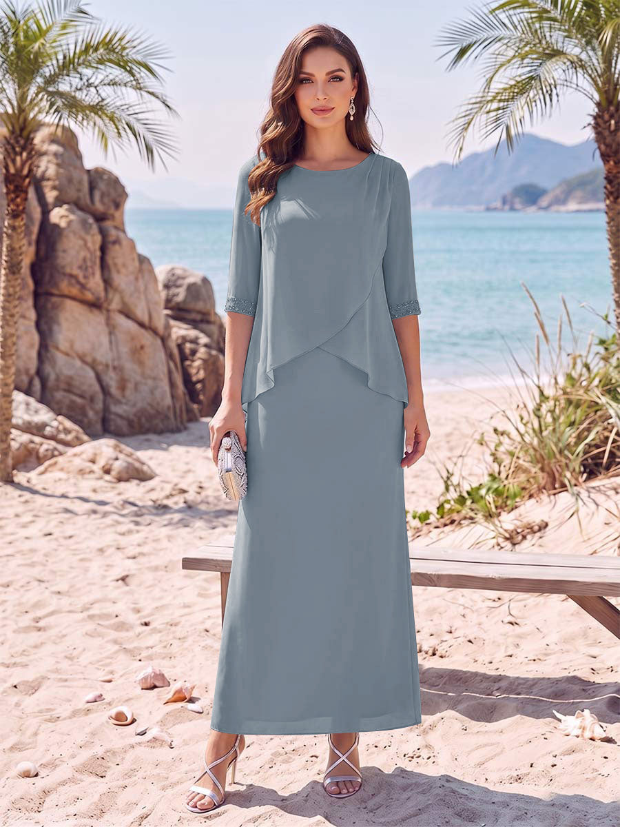 Melisande dusty blue front view mother of the bride dress