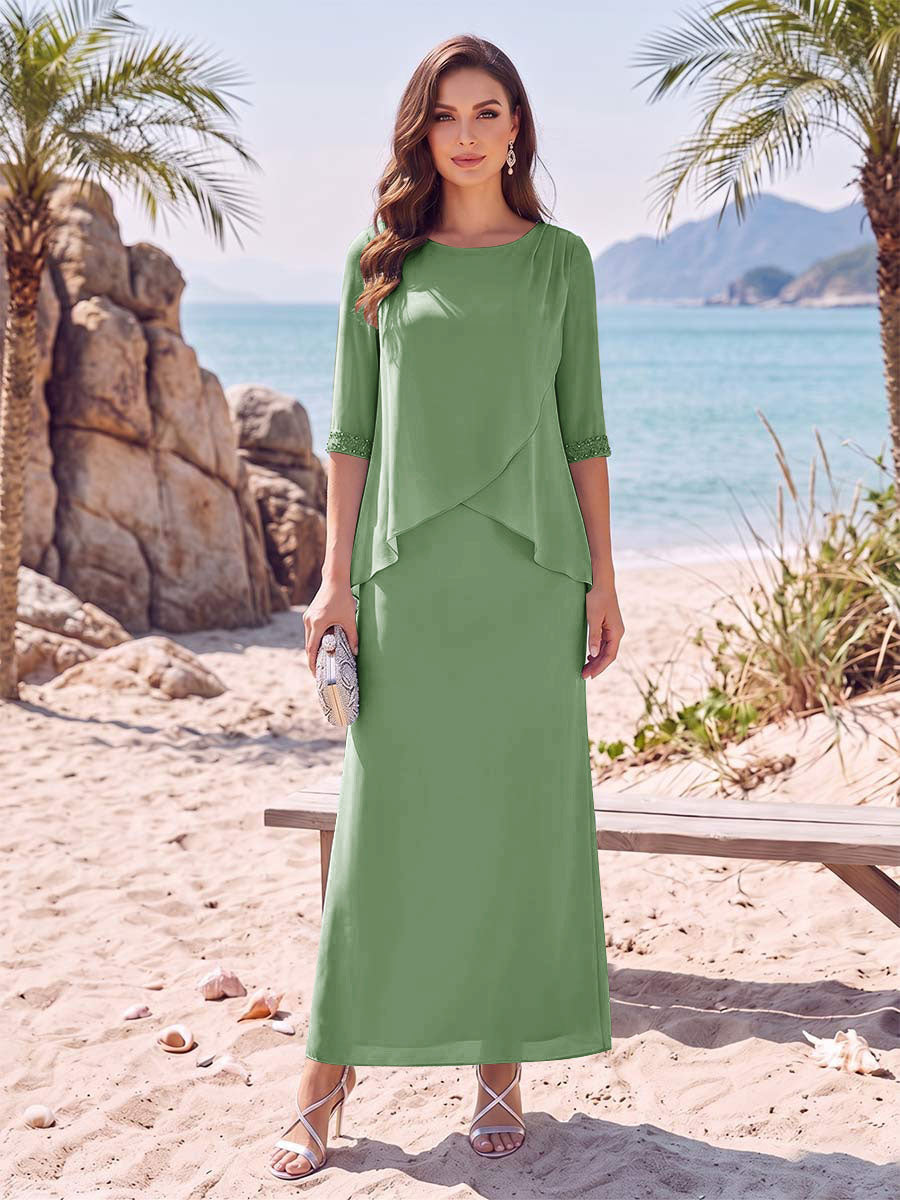 Yvette Dawn Sage Green front view mother of the bride dress