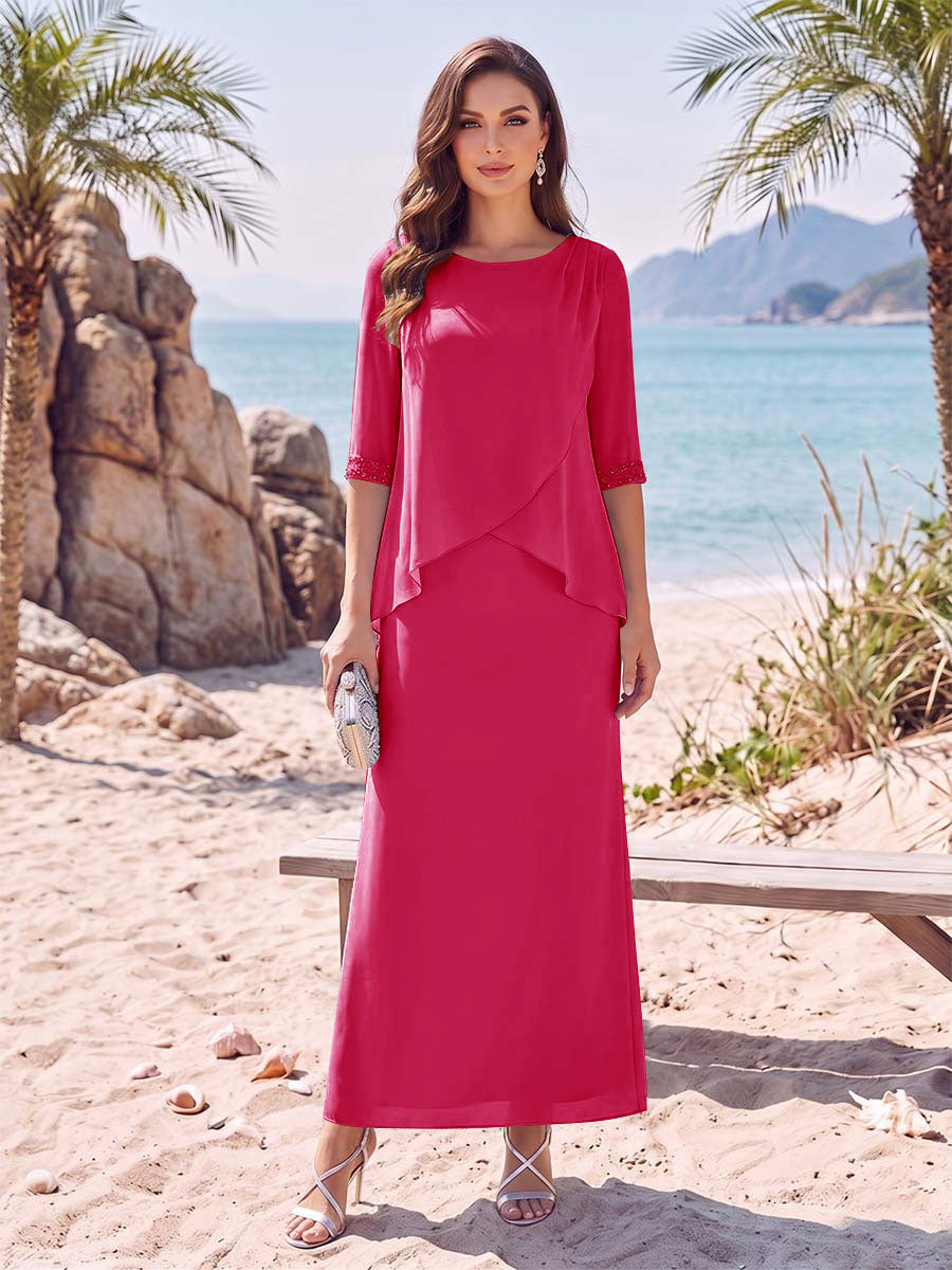 Melisande hot pink front view mother of the bride dress