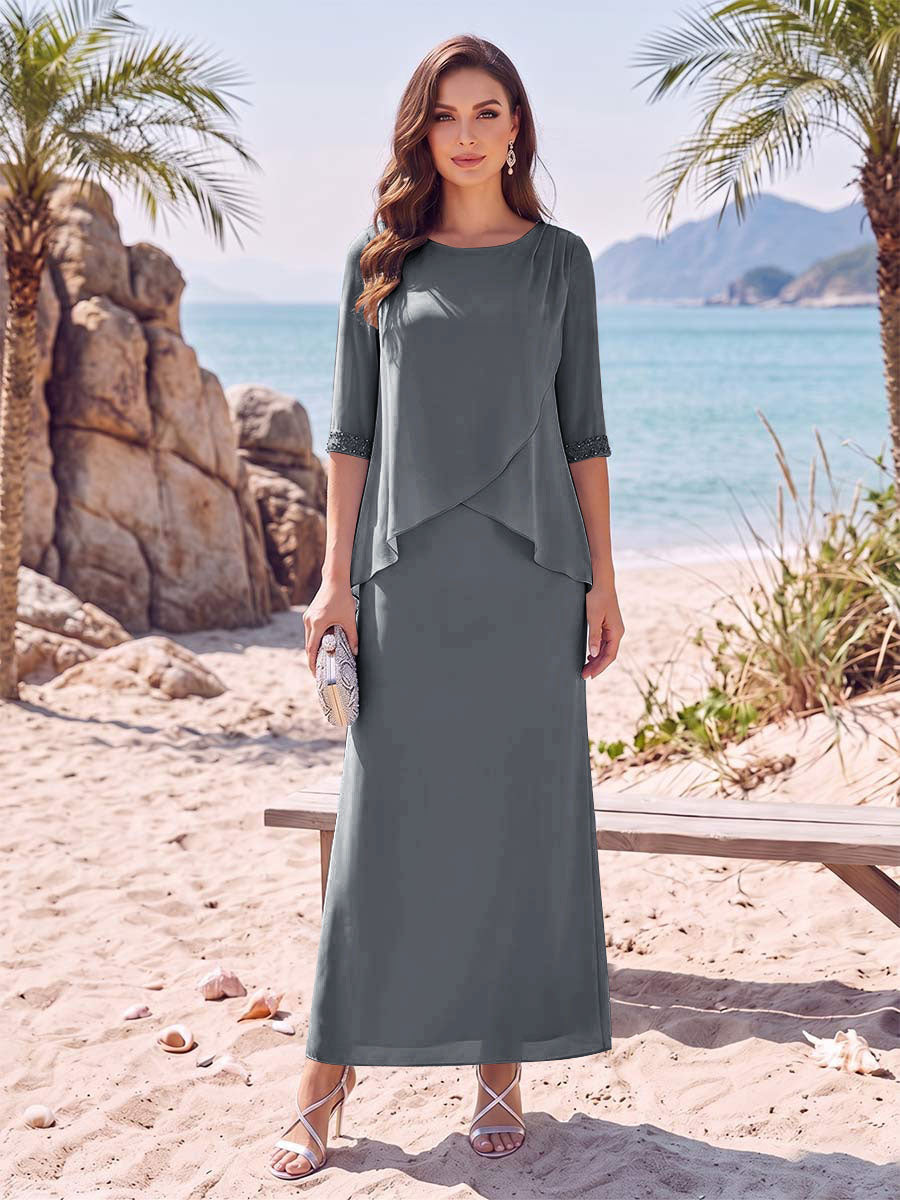 Melisande grey front view mother of the bride dress