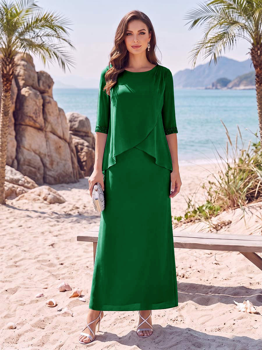 Melisande forest green front view mother of the bride dress