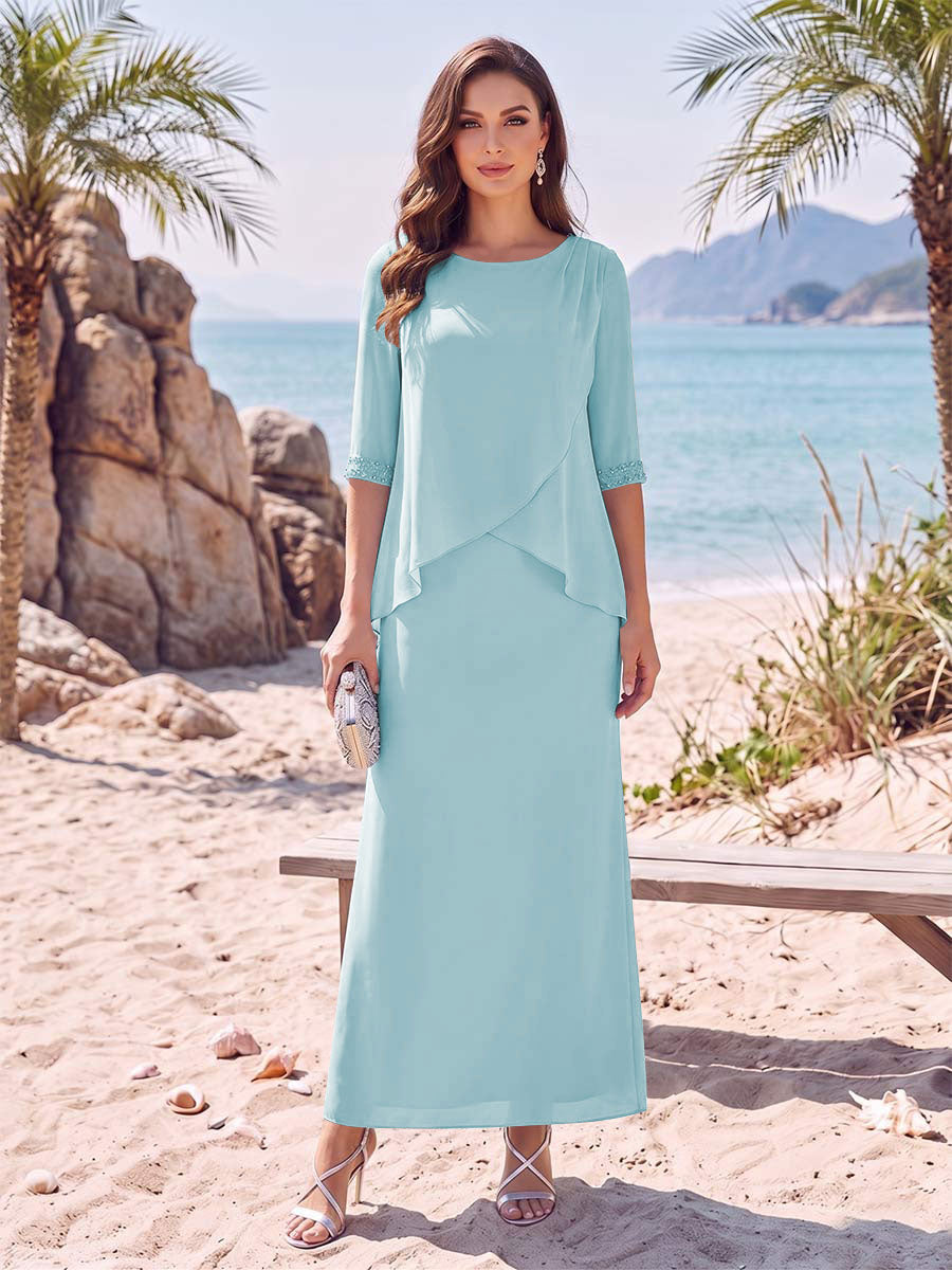 Yvette Dawn Sky Blue back view mother of the bride dress