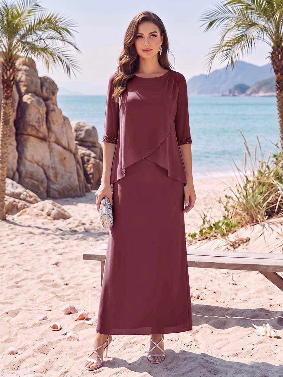 Yvette Dawn Plum front view mother of the bride dress