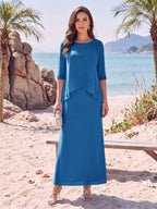 Melisande ocean blue front view mother of the bride dress