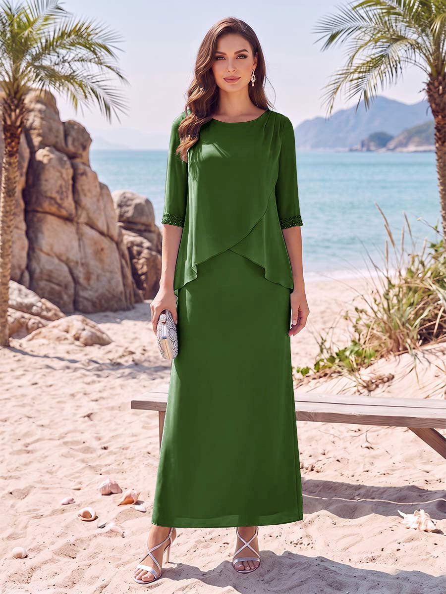 Yvette Dawn Olive Green front view mother of the bride dress