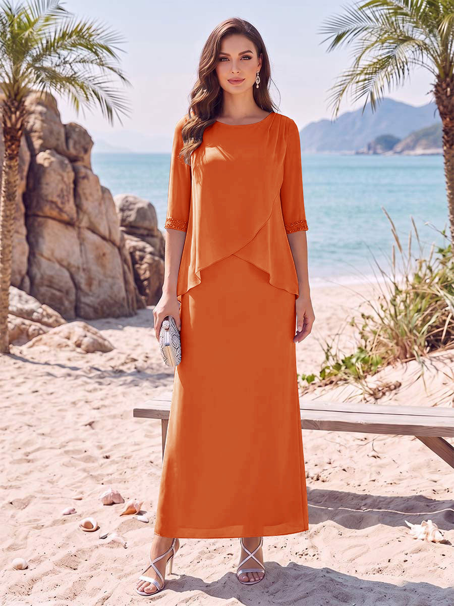 Melisande orange front view mother of the bride dress