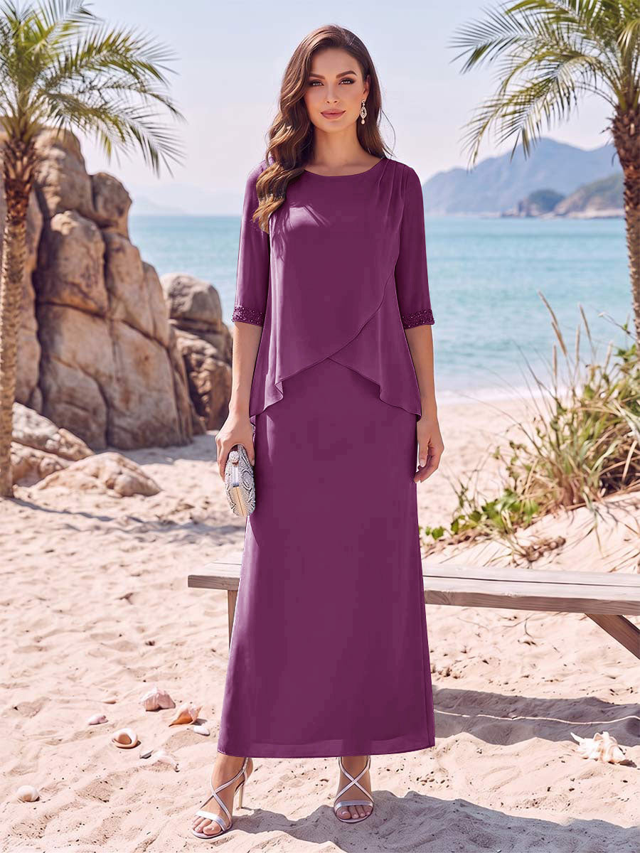Melisande orchid front view mother of the bride dress