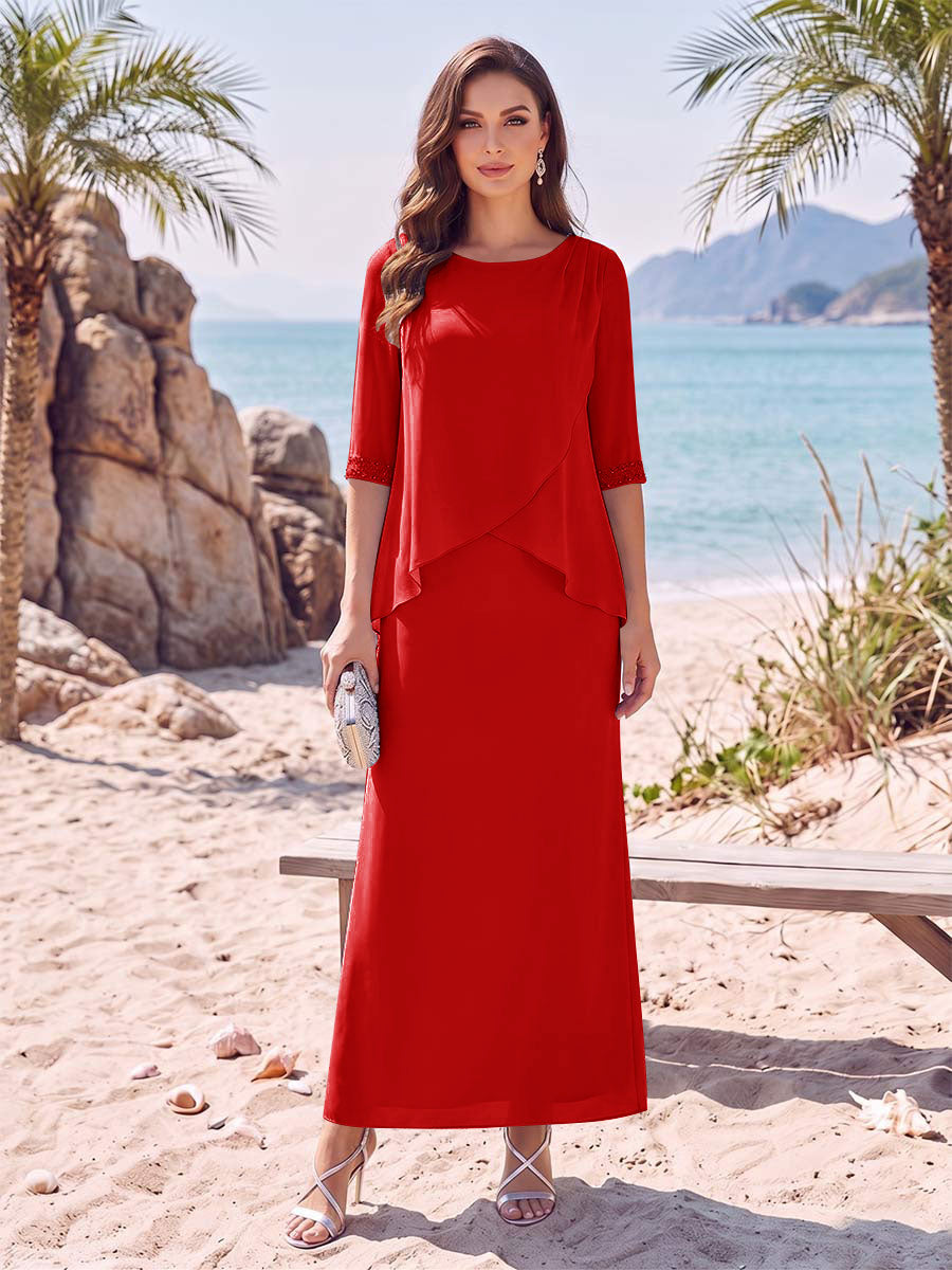 Melisande red front view mother of the bride dress