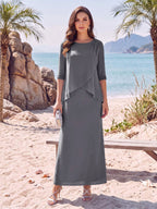 Yvette Dawn Steel Grey front view mother of the bride dress