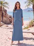 Melisande steel blue front view mother of the bride dress