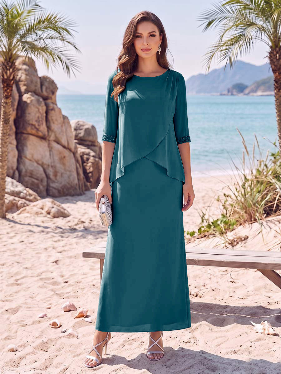 Yvette Dawn Teal front view mother of the bride dress
