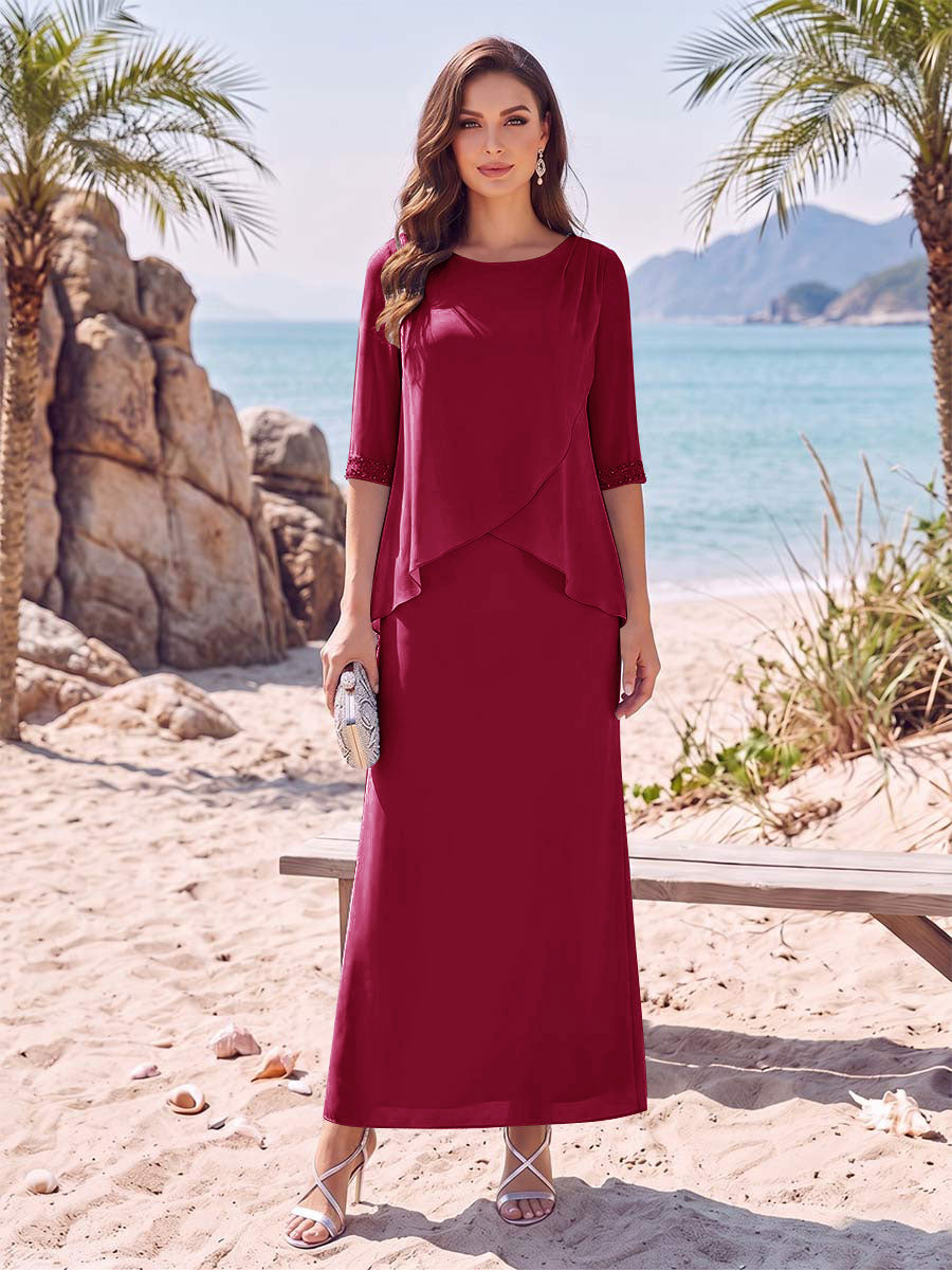 Yvette Dawn Burgundy side view mother of the bride dress