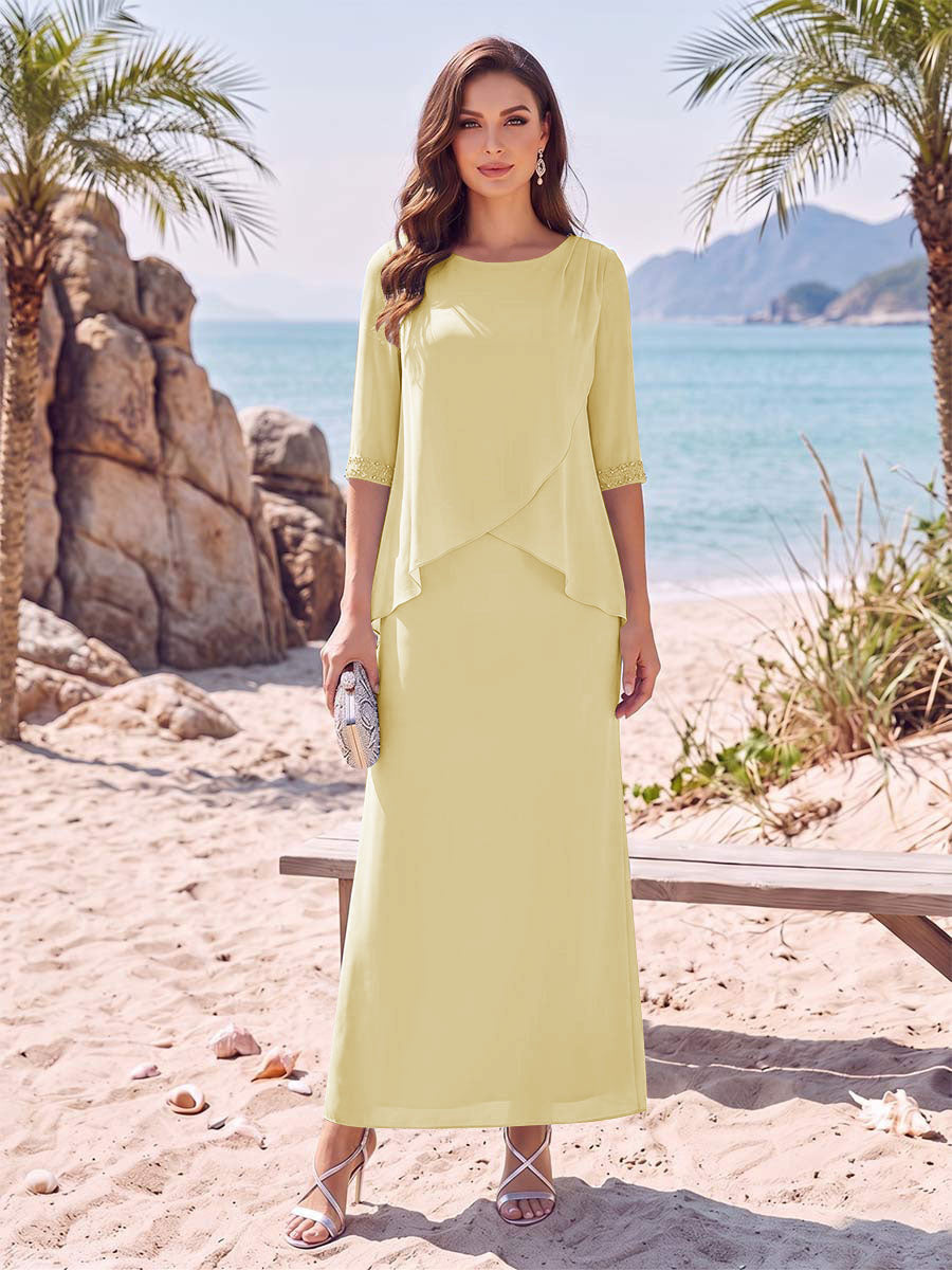 Melisande yellow front view mother of the bride dress