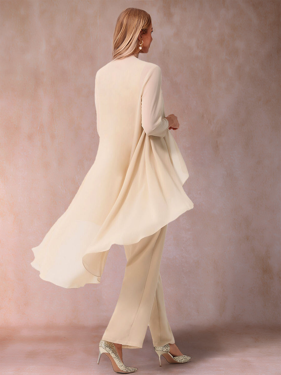 Delphine Grace Champagne back view mother of the bride dress