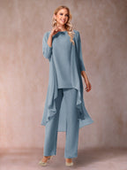 Delphine Grace Dusty Blue front view mother of the bride dress