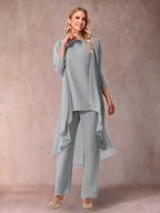 Delphine Grace Silver front view mother of the bride dress