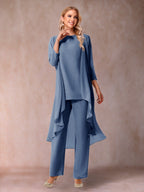 Delphine Grace Steel Blue front view mother of the bride dress