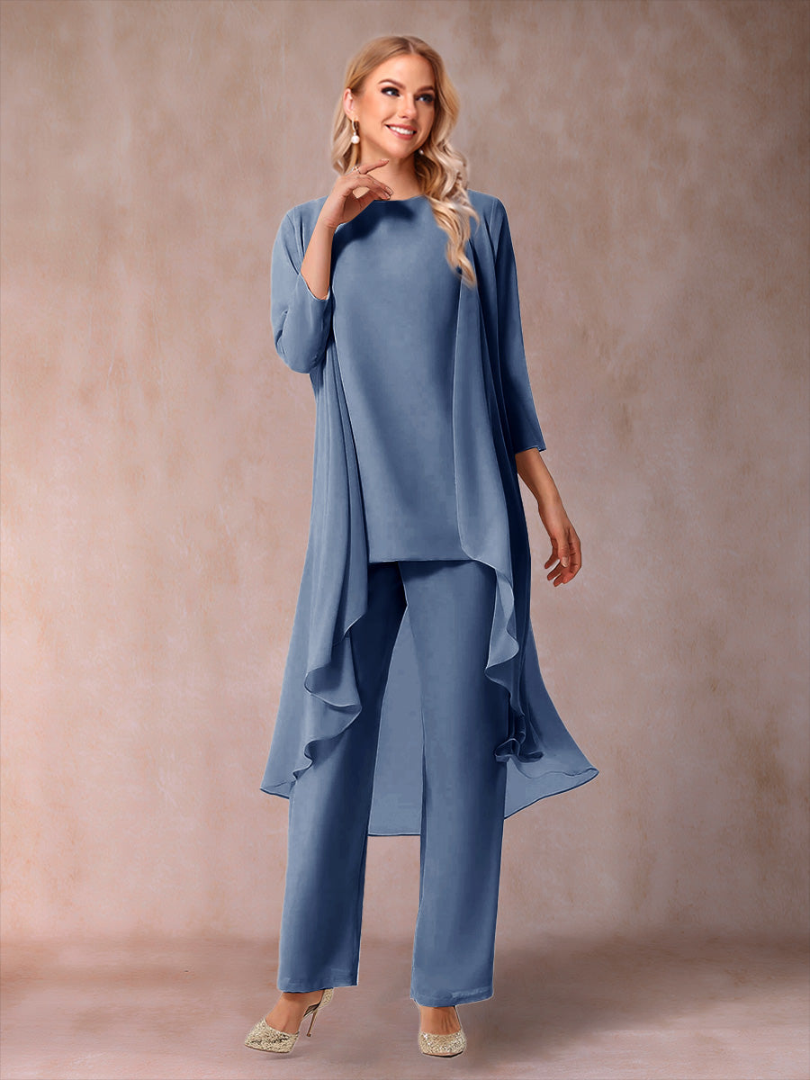 Delphine Grace Steel Blue front view mother of the bride dress