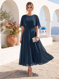 Celeste Rose Navy Blue front view mother of the bride dress