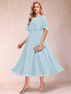 Celeste Rose Sky Blue front view mother of the bride dress
